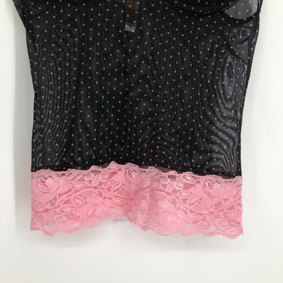 Donna L'oren Gold Label Black Pink Polka Lace Babydoll Cami Lingerie Bra Top S - Picture 6 of 12